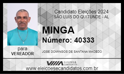 Candidato MINGA 2024 - SÃO LUÍS DO QUITUNDE - Eleições