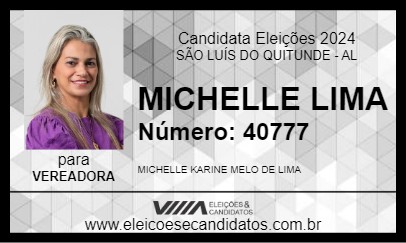 Candidato MICHELLE LIMA 2024 - SÃO LUÍS DO QUITUNDE - Eleições