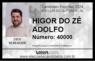 Candidato HIGOR DO ZÉ ADOLFO 2024 - SÃO LUÍS DO QUITUNDE - Eleições