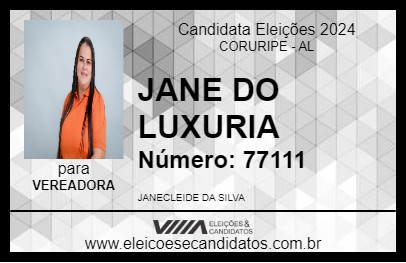 Candidato JANE DO LUXURIA 2024 - CORURIPE - Eleições