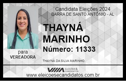 Candidato THAYNÁ MARINHO 2024 - BARRA DE SANTO ANTÔNIO - Eleições