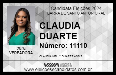 Candidato CLAUDIA DUARTE 2024 - BARRA DE SANTO ANTÔNIO - Eleições