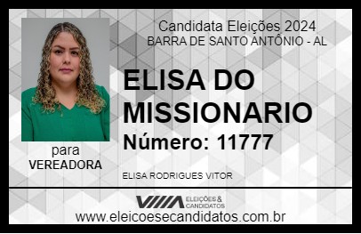 Candidato ELISA DO MISSIONARIO 2024 - BARRA DE SANTO ANTÔNIO - Eleições