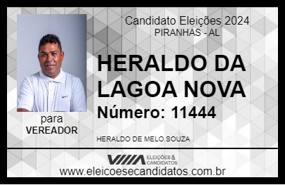 Candidato HERALDO DA LAGOA NOVA 2024 - PIRANHAS - Eleições