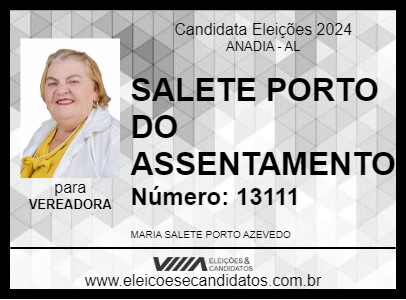 Candidato SALETE PORTO DO ASSENTAMENTO 2024 - ANADIA - Eleições