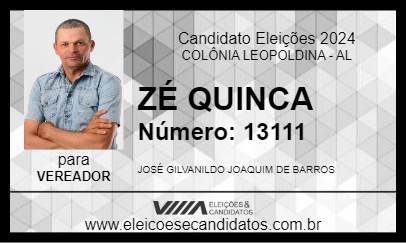 Candidato ZÉ QUINCA 2024 - COLÔNIA LEOPOLDINA - Eleições