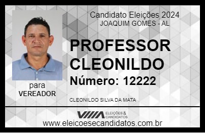 Candidato PROFESSOR CLEONILDO 2024 - JOAQUIM GOMES - Eleições