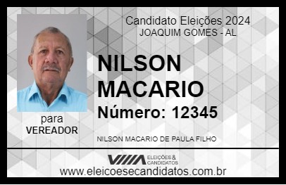 Candidato NILSON MACARIO 2024 - JOAQUIM GOMES - Eleições