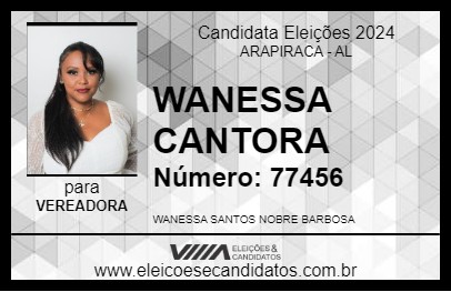 Candidato WANESSA CANTORA 2024 - ARAPIRACA - Eleições