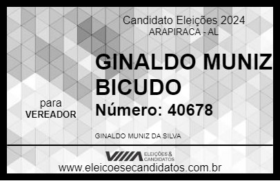 Candidato GINALDO MUNIZ BICUDO 2024 - ARAPIRACA - Eleições