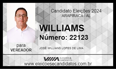 Candidato WILLIAMS 2024 - ARAPIRACA - Eleições