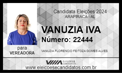 Candidato VANUZIA IVA 2024 - ARAPIRACA - Eleições