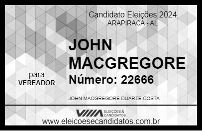 Candidato JOHN MACGREGORE  2024 - ARAPIRACA - Eleições