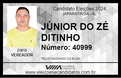 Candidato JÚNIOR DO ZÉ DITINHO 2024 - JAPARATINGA - Eleições