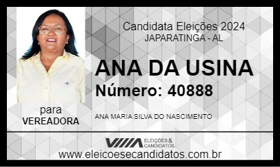 Candidato ANA DA USINA 2024 - JAPARATINGA - Eleições