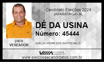 Candidato DÉ DA USINA 2024 - JAPARATINGA - Eleições