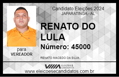 Candidato RENATO DO LULA 2024 - JAPARATINGA - Eleições