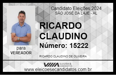 Candidato RICARDO CLAUDINO 2024 - SÃO JOSÉ DA LAJE - Eleições