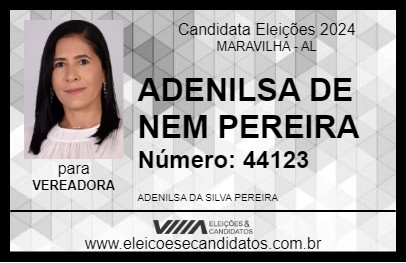 Candidato ADENILSA DE NEM PEREIRA 2024 - MARAVILHA - Eleições