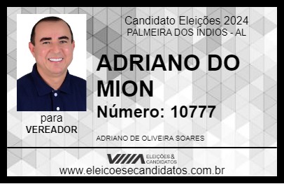 Candidato ADRIANO DO MION 2024 - PALMEIRA DOS ÍNDIOS - Eleições