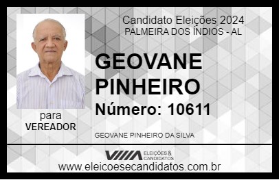 Candidato GEOVANE PINHEIRO 2024 - PALMEIRA DOS ÍNDIOS - Eleições