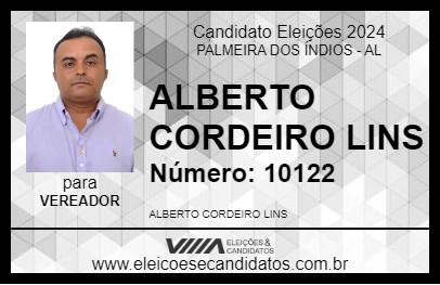 Candidato ALBERTO CORDEIRO LINS 2024 - PALMEIRA DOS ÍNDIOS - Eleições