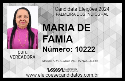 Candidato MARIA DE FAMIA 2024 - PALMEIRA DOS ÍNDIOS - Eleições