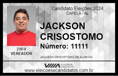 Candidato JACKSON CRISOSTOMO 2024 - CAPELA - Eleições