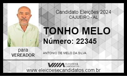 Candidato TONHO MELO 2024 - CAJUEIRO - Eleições