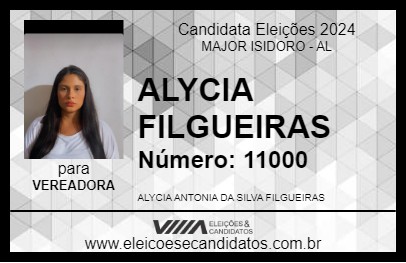 Candidato ALYCIA FILGUEIRAS 2024 - MAJOR ISIDORO - Eleições