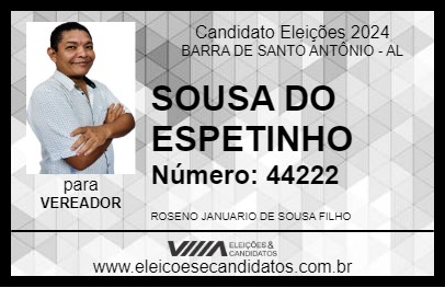 Candidato SOUSA DO ESPETINHO 2024 - BARRA DE SANTO ANTÔNIO - Eleições