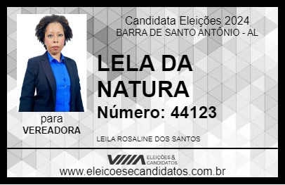 Candidato LELA DA NATURA 2024 - BARRA DE SANTO ANTÔNIO - Eleições