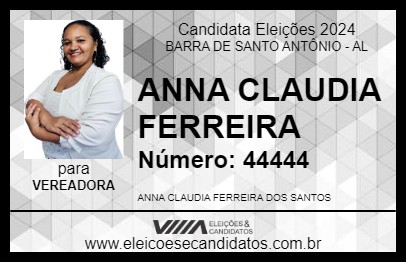 Candidato ANNA CLAUDIA FERREIRA 2024 - BARRA DE SANTO ANTÔNIO - Eleições