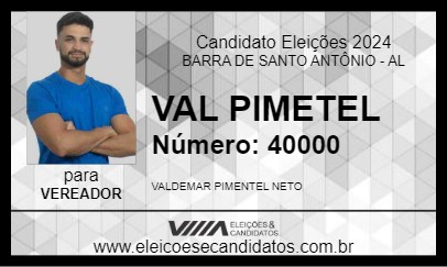 Candidato VAL PIMENTEL 2024 - BARRA DE SANTO ANTÔNIO - Eleições