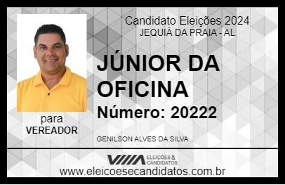 Candidato JÚNIOR DA OFICINA 2024 - JEQUIÁ DA PRAIA - Eleições