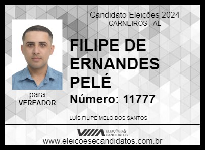 Candidato FILIPE DE ERNANDES PELÉ 2024 - CARNEIROS - Eleições