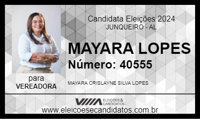 Candidato MAYARA LOPES 2024 - JUNQUEIRO - Eleições