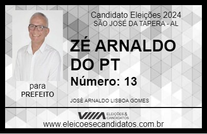 Candidato ZÉ ARNALDO DO PT 2024 - SÃO JOSÉ DA TAPERA - Eleições