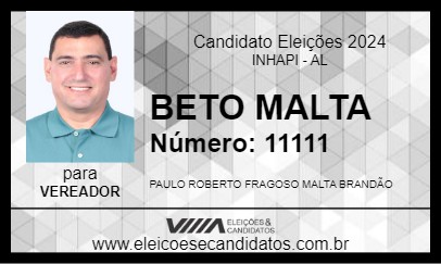 Candidato BETO MALTA 2024 - INHAPI - Eleições