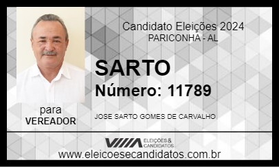 Candidato SARTO 2024 - PARICONHA - Eleições