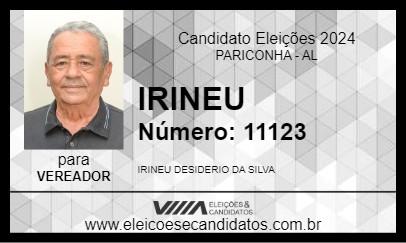 Candidato IRINEU 2024 - PARICONHA - Eleições