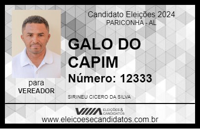 Candidato GALO DO CAPIM 2024 - PARICONHA - Eleições