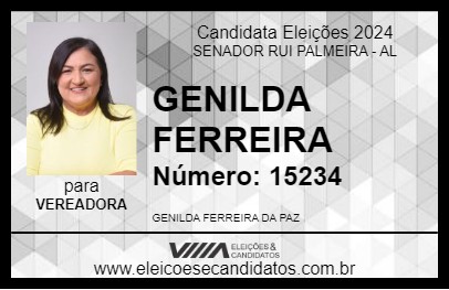 Candidato GENILDA FERREIRA 2024 - SENADOR RUI PALMEIRA - Eleições