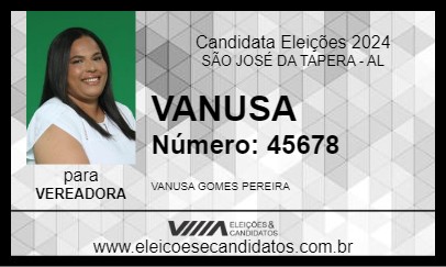 Candidato VANUSA 2024 - SÃO JOSÉ DA TAPERA - Eleições