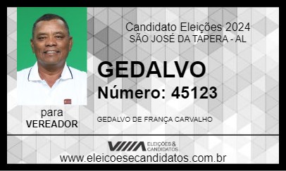 Candidato GEDALVO 2024 - SÃO JOSÉ DA TAPERA - Eleições