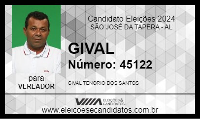 Candidato GIVAL 2024 - SÃO JOSÉ DA TAPERA - Eleições