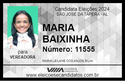 Candidato MARIA BAIXINHA 2024 - SÃO JOSÉ DA TAPERA - Eleições