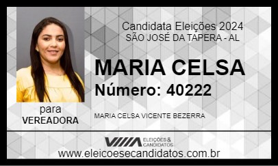 Candidato MARIA CELSA 2024 - SÃO JOSÉ DA TAPERA - Eleições