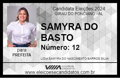 Candidato SAMYRA DO BASTO 2024 - GIRAU DO PONCIANO - Eleições