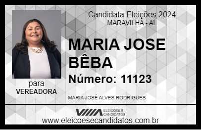 Candidato MARIA JOSE BÊBA 2024 - MARAVILHA - Eleições